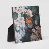 Robin met kersenbloesem fotoplaat (Voorkant)