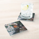 Robin met kersenbloesem glazen onderzetter (Schuin)