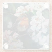 Robin met kersenbloesem glazen onderzetter (Achterkant)