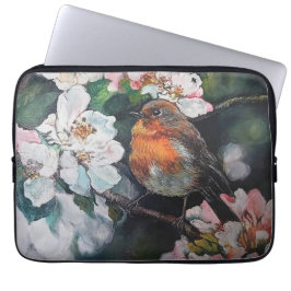 Robin met kersenbloesem laptop sleeve