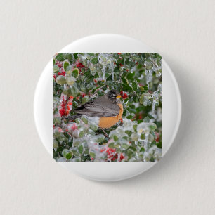 Robin met Kerstmis Ronde Button 5,7 Cm
