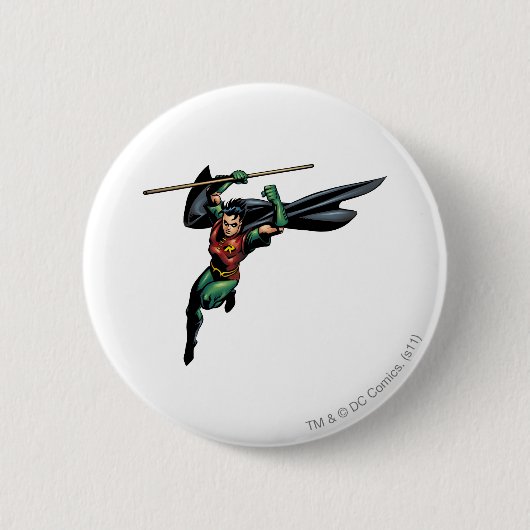 Robin met Personeel - Leaps Ronde Button 5,7 Cm (Voorkant)