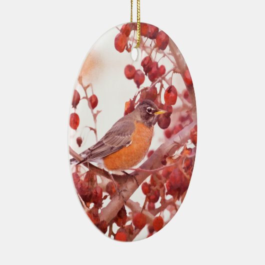Robin met rode bessen keramisch ornament (Rechts)