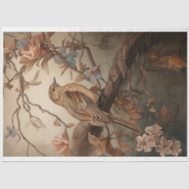 Robin met zachte pastel perzik bloemen decoupage tissuepapier