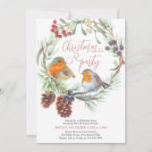 Robin Mistletoe en Pine Wreath kerstparty Kaart (Voorkant)