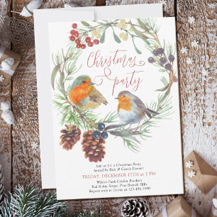 Robin Mistletoe en Pine Wreath kerstparty Kaart