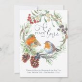 Robin Mistletoe Pine Wreath van de Vrede & van Ker Feestdagenkaart (Voorkant)