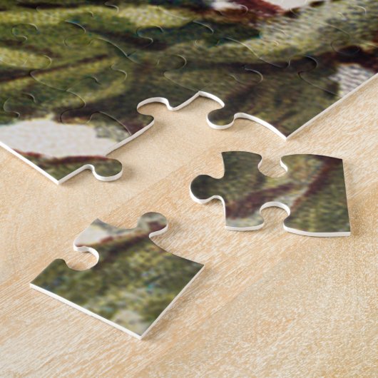 Robin moeder vogel voedt broed in het nest legpuzzel (Zijkant)