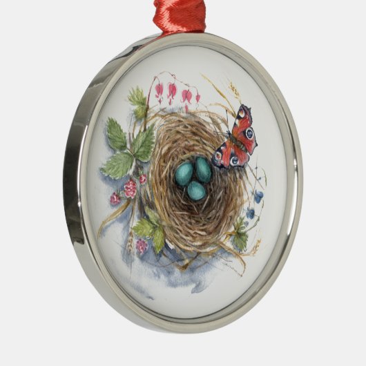 Robin Nest Metalen Ornament (Rechts)