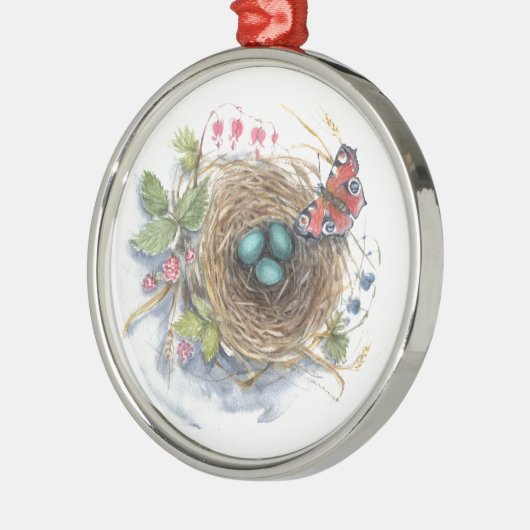 Robin Nest Metalen Ornament (Links)
