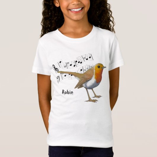 Robin, Oil Pastel: Kunst: Vogel, muziek T-shirt (Voorkant)