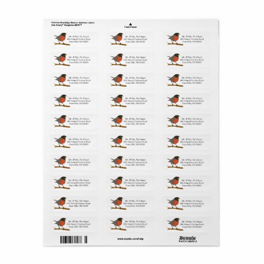 Robin On Branch Return Address Labkers Etiket (Full Sheet)