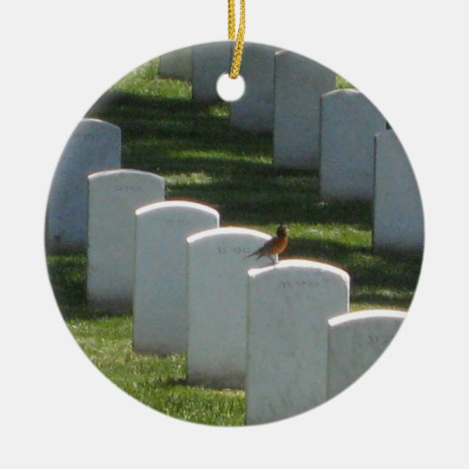 Robin on gravestone keramisch ornament (Voorkant)