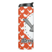 Robin on Orange White Bird Pattern - Merry Xmas Thermosbeker (Gedraaid links)
