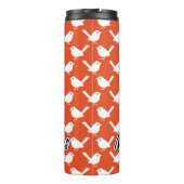 Robin on Orange White Bird Pattern - Merry Xmas Thermosbeker (Achterkant)