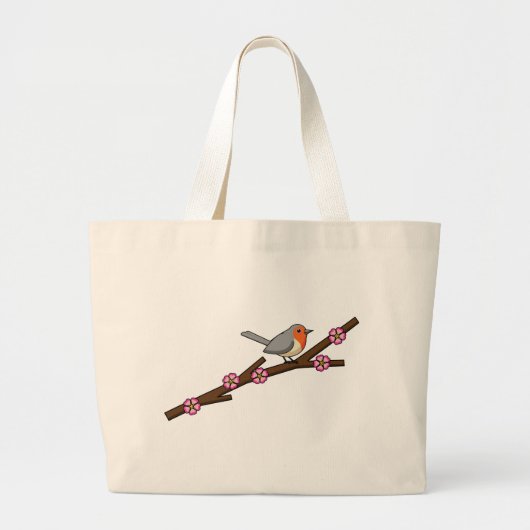 Robin on Sakura Grote Tote Bag (Voorkant)