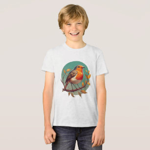 Robin op Cirkelvormige Tak Portret Tri-Blend Shirt