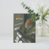 Robin op de fiets Close Up Happy Spring Briefkaart (Staand voorkant)