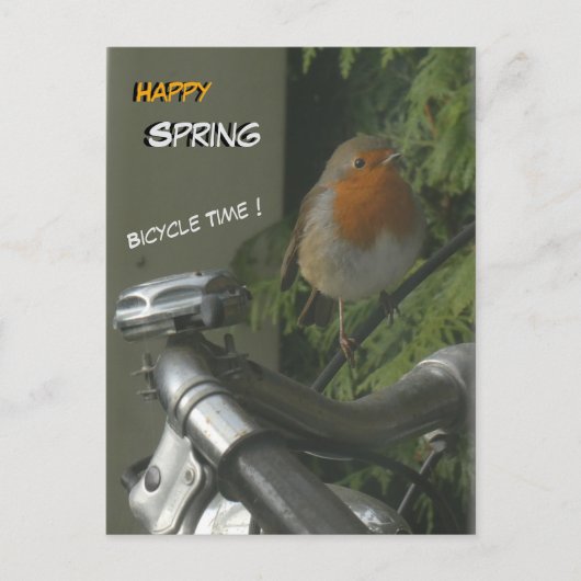 Robin op de fiets Close Up Happy Spring Briefkaart (Voorkant)