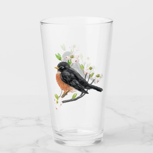 Robin op Dogwood Glass Tumbler (Voorkant)