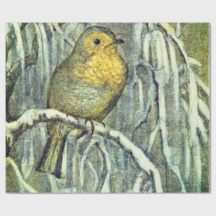 Robin op een besneeuwde tak Cadeaupapier