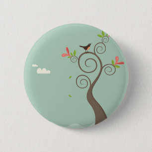 Robin op een boom ronde button 5,7 cm