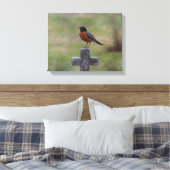 Robin op een kruis canvas afdruk (Insitu (Slaapkamer))