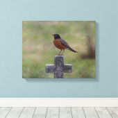 Robin op een kruis canvas afdruk (Insitu (Houten vloer))