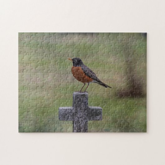 Robin op een kruis legpuzzel (Horizontaal)
