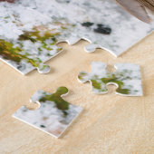 Robin op een sneeuwlog legpuzzel (Zijkant)