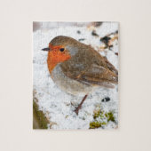 Robin op een sneeuwlog legpuzzel (Verticaal)
