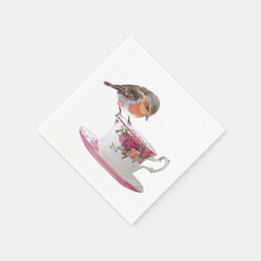 Robin op een theekopje servetten (Hoek)