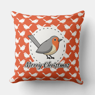 Robin op het Oranje witte vogelpatroon - Merry Xma Kussen
