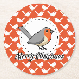 Robin op het Oranje witte vogelpatroon - Merry Xma Ronde Kartonnen Onderzetter