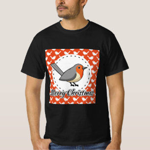 Robin op het Oranje witte vogelpatroon - Merry Xma T-shirt