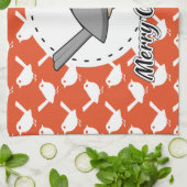 Robin op het Oranje witte vogelpatroon - Merry Xma Theedoek (Gevouwen)