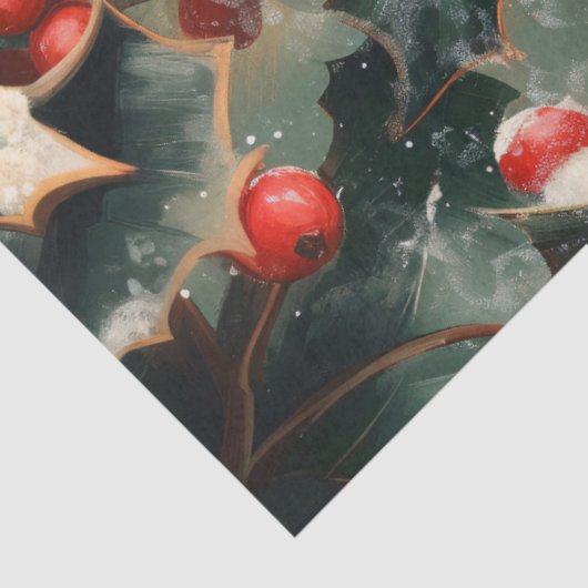 Robin op Holly Branch in Sneeuwdecoupage Tissuepapier (Detail)