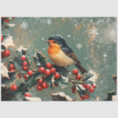 Robin op Holly Branch in Sneeuwdecoupage Tissuepapier (Voorkant)