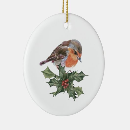 Robin op Holly Keramisch Ornament (Rechts)