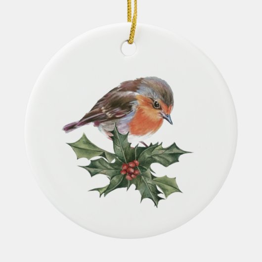 Robin op Holly Keramisch Ornament (Voorkant)
