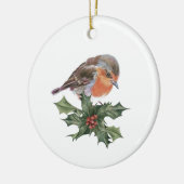 Robin op Holly Keramisch Ornament (Links)