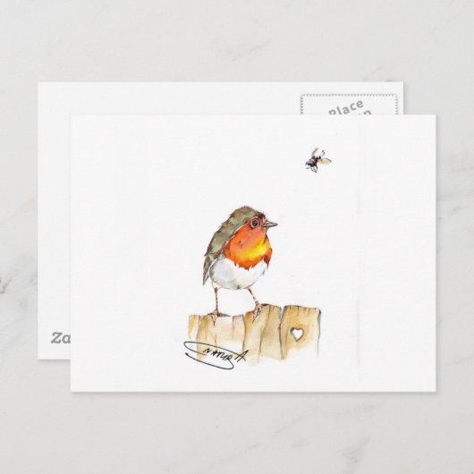 Robin Original Waterverf Design Briefkaart (Voorkant / Achterkant)