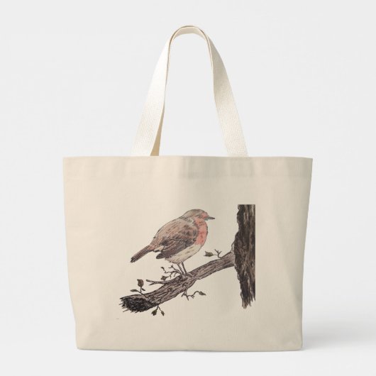Robin perched on ivy leaf wilde vogels grote tote bag (Achterkant)