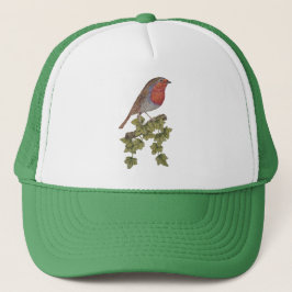 Robin perched op visblad wilde vogel trucker pet