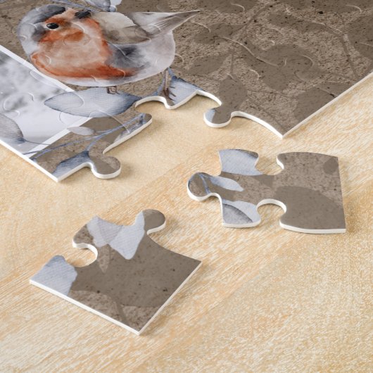 Robin Photo Collage Custom Rustic Kraft Paper bird Legpuzzel (Zijkant)