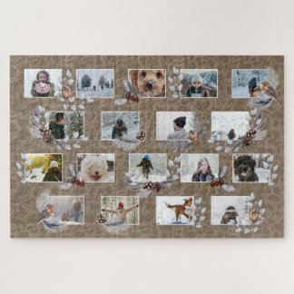 Robin Photo Collage Custom Rustic Kraft Paper bird Legpuzzel