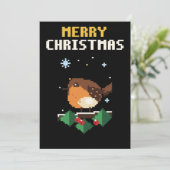 Robin Pixel Art Kerstkaart (Staand voorkant)