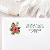 Robin Poinsettia Pine Kerstmis Etiket (Insitu)