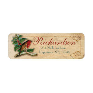 Robin Red Breast Antiek kerstmis oud Etiket