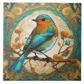 Robin Red Breast Bird Art Nouveau Art Deco Mint Tegeltje (Voorkant)